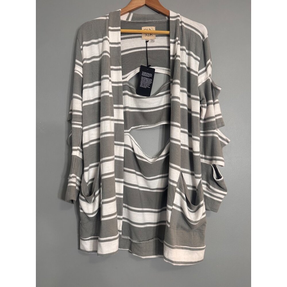 Chaser Sweaters NWT “Love Knit” Long Sleeve Striped Gray/White Cardigan Medium